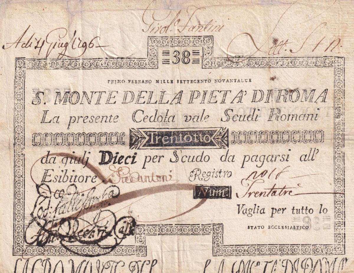 Front of Italian States pS336: 38 Scudi from 1786