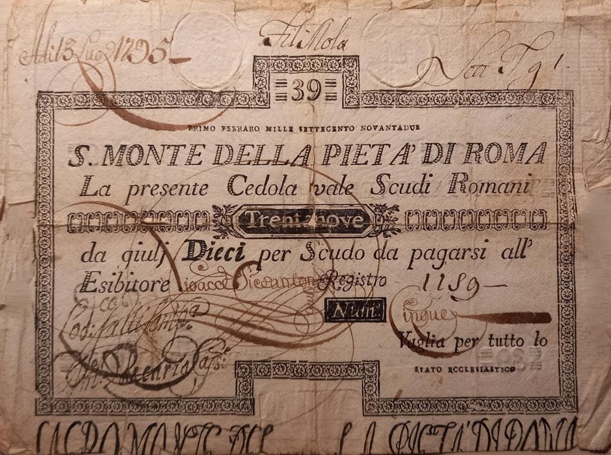 Front of Italian States pS337: 39 Scudi from 1786