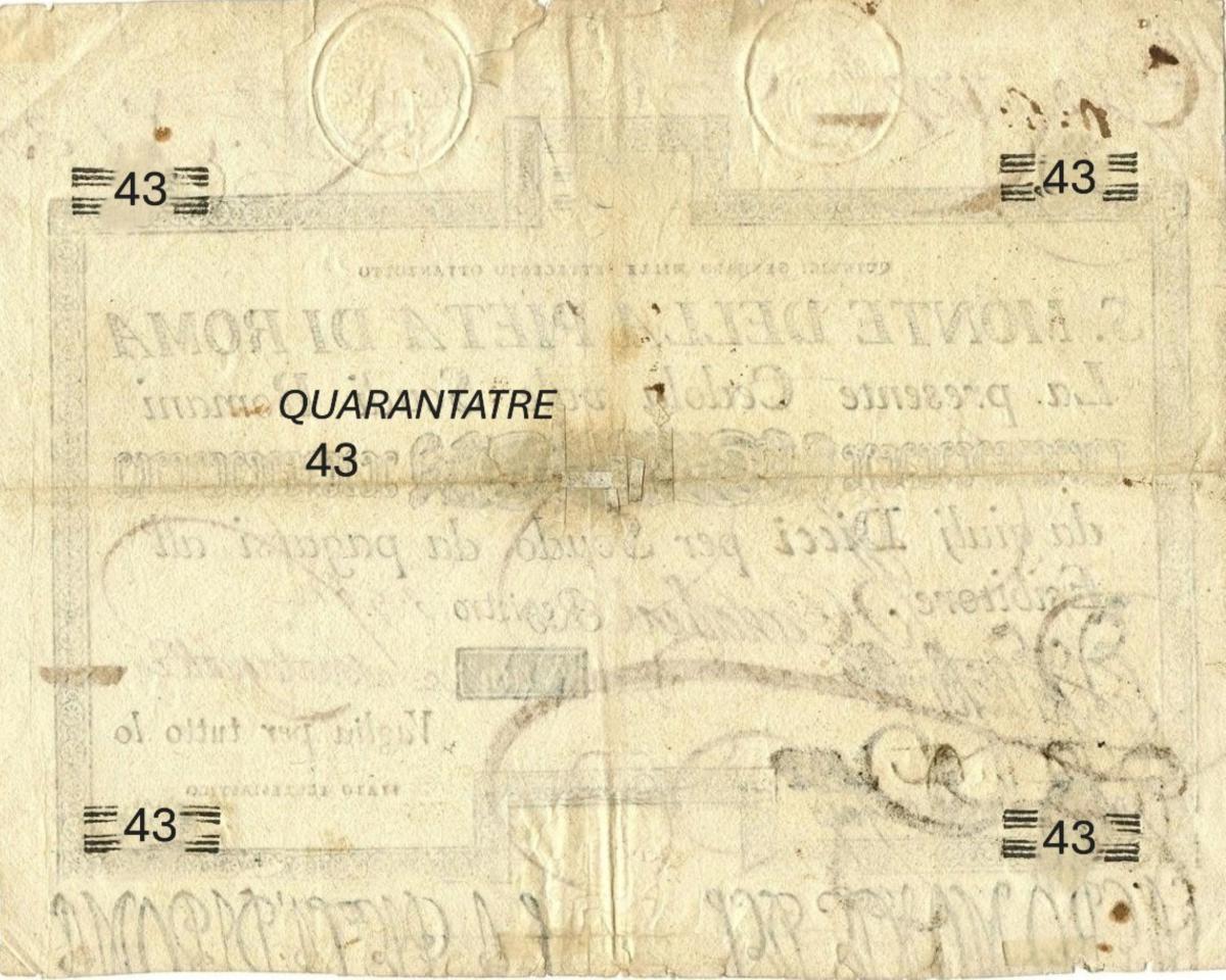 Back of Italian States pS341: 43 Scudi from 1786