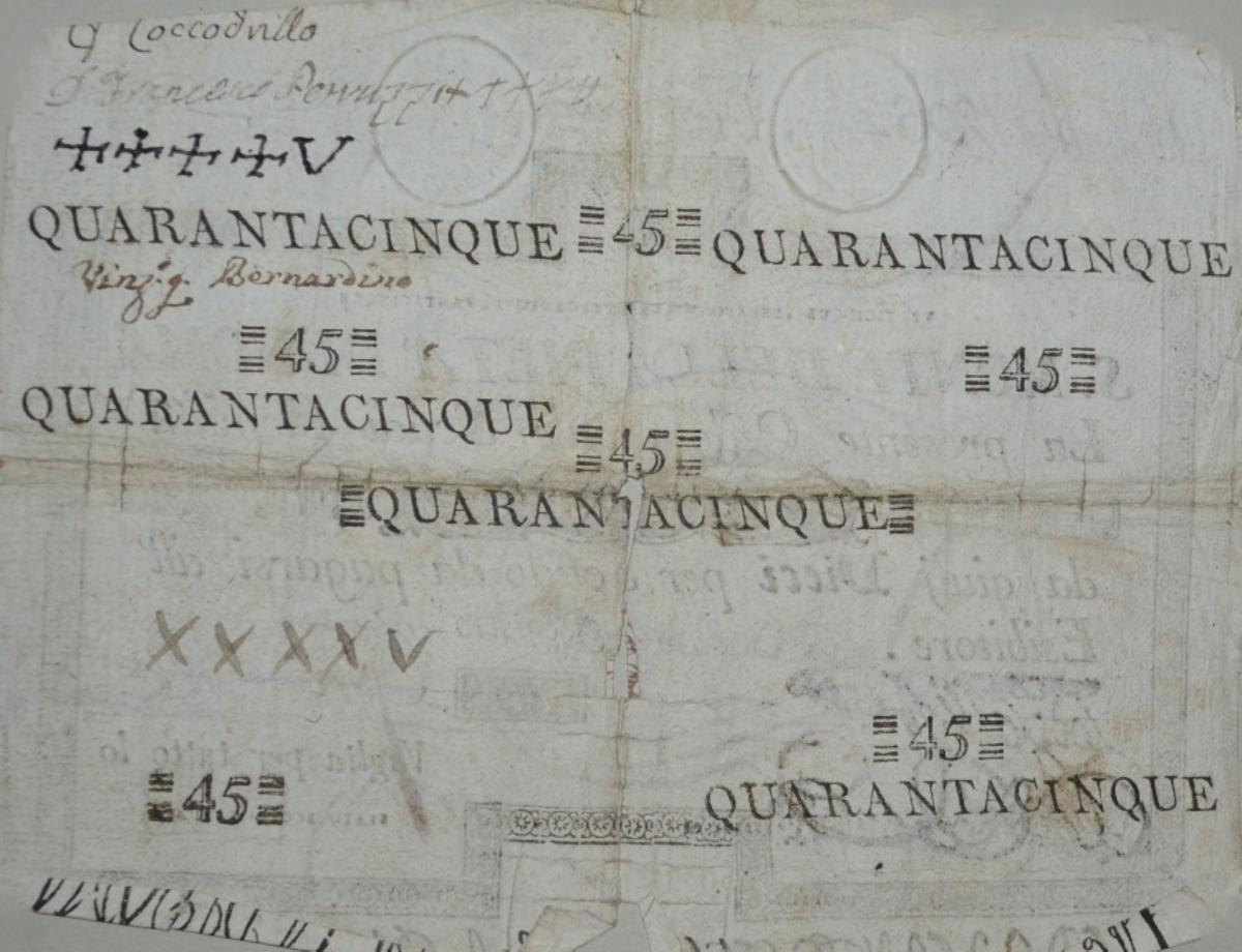 Back of Italian States pS343: 45 Scudi from 1786