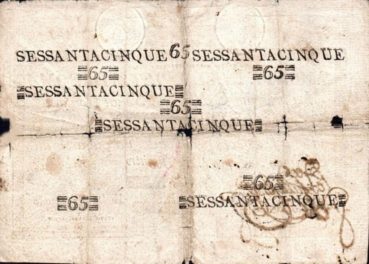 Back of Italian States pS351: 65 Scudi from 1786