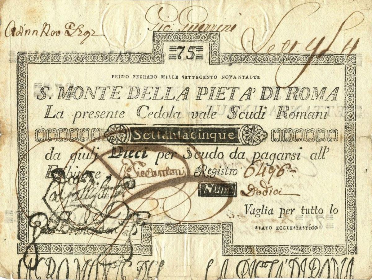 Front of Italian States pS353: 75 Scudi from 1786
