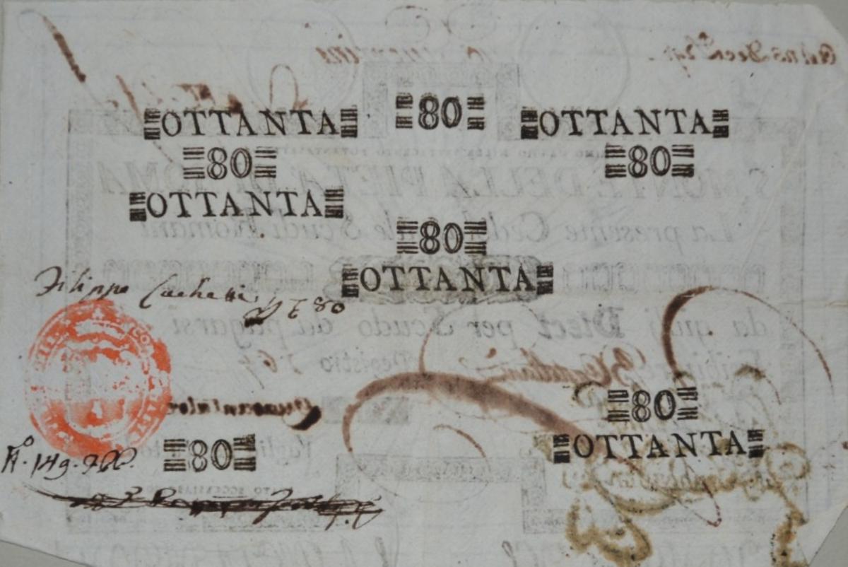 Back of Italian States pS354: 80 Scudi from 1786