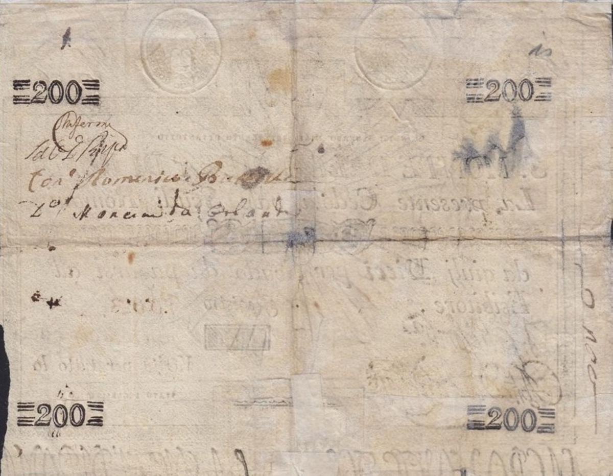 Back of Italian States pS364: 200 Scudi from 1788