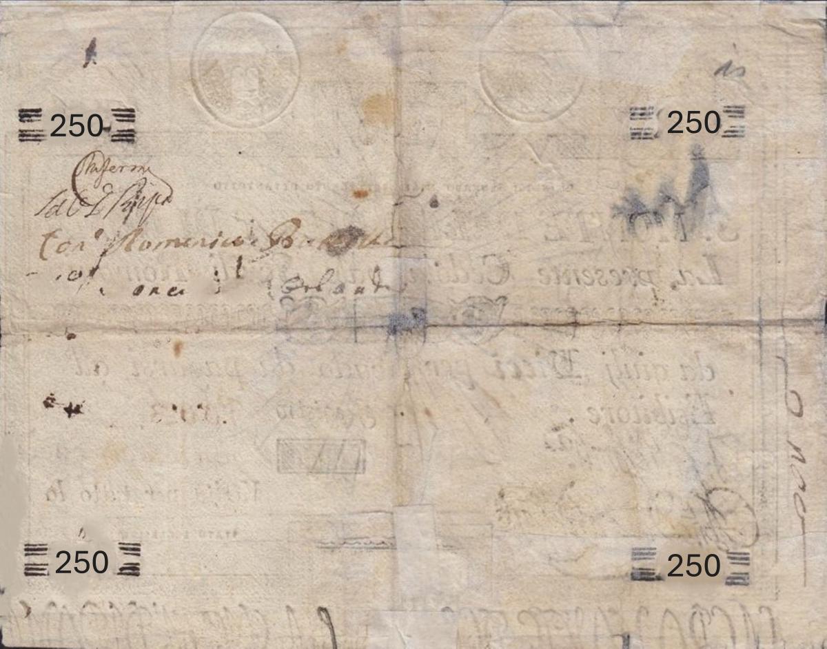 Back of Italian States pS365: 250 Scudi from 1788
