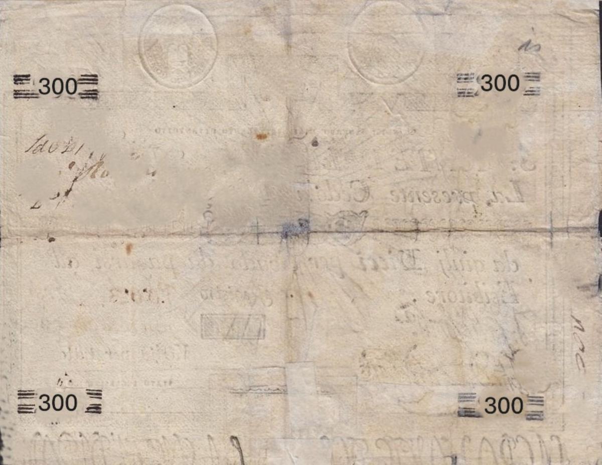 Back of Italian States pS366: 300 Scudi from 1788