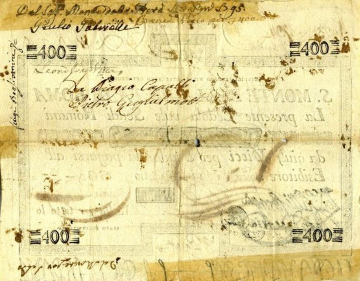 Back of Italian States pS368: 400 Scudi from 1788