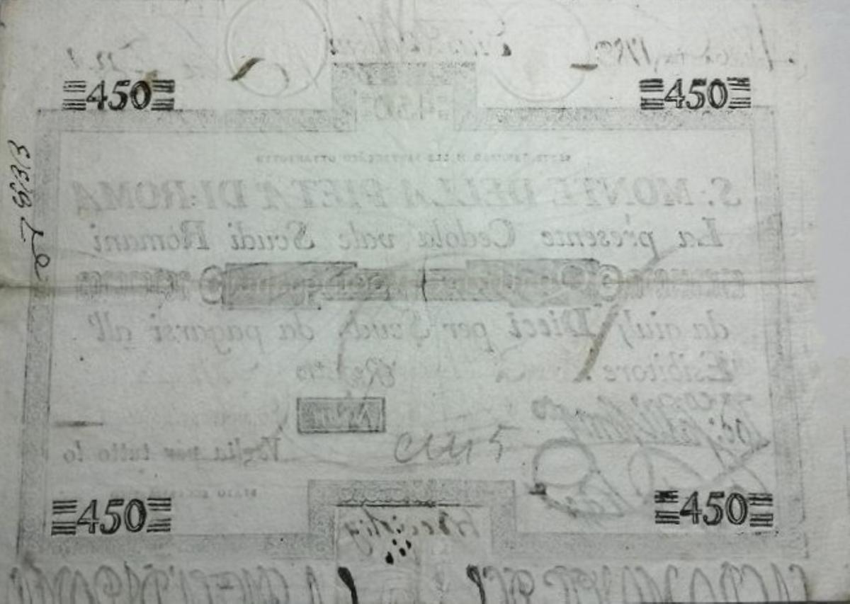 Back of Italian States pS369: 450 Scudi from 1788
