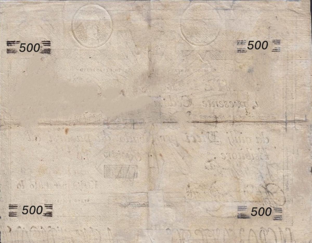 Back of Italian States pS370: 500 Scudi from 1788