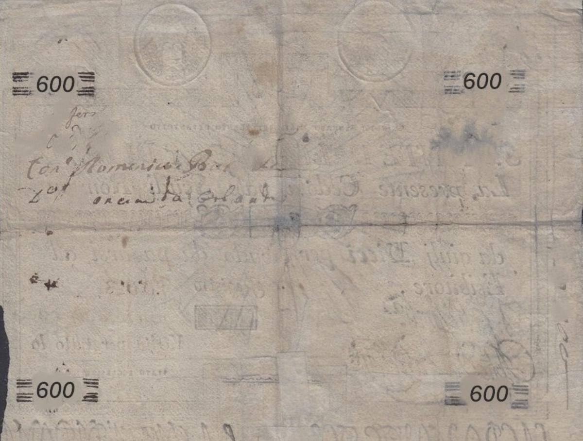 Back of Italian States pS371: 600 Scudi from 1788