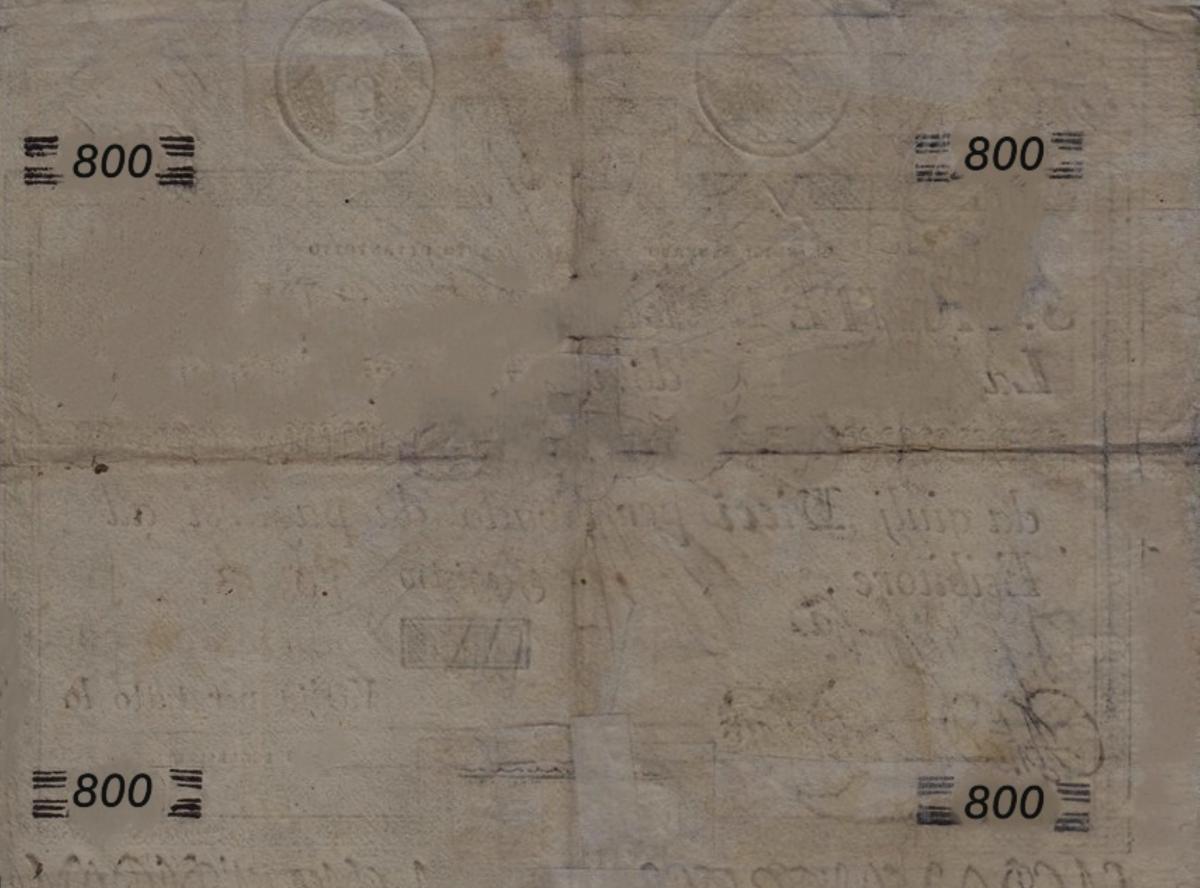 Back of Italian States pS373: 800 Scudi from 1788