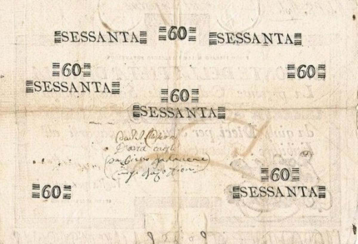 Back of Italian States pS434: 60 Scudi from 1786