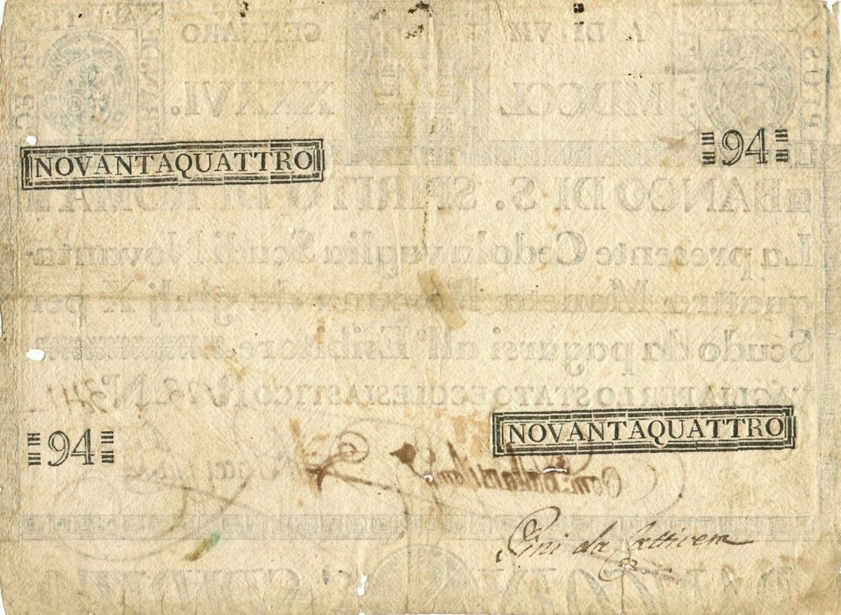 Back of Italian States pS468: 94 Scudi from 1786