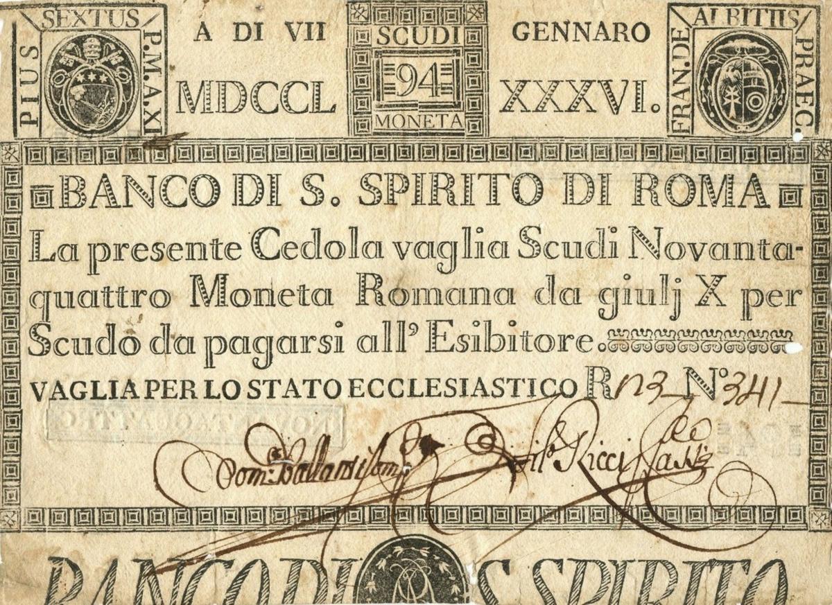 Front of Italian States pS468: 94 Scudi from 1786