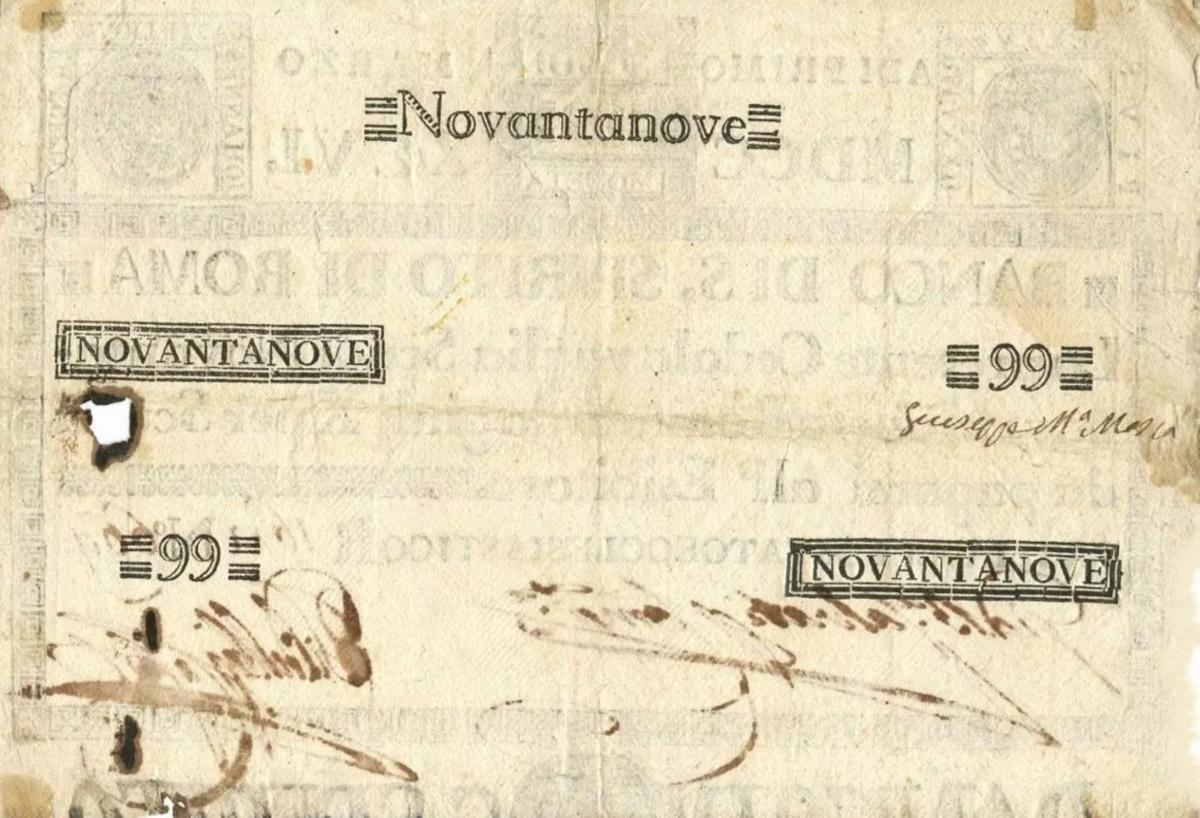 Back of Italian States pS473: 99 Scudi from 1786