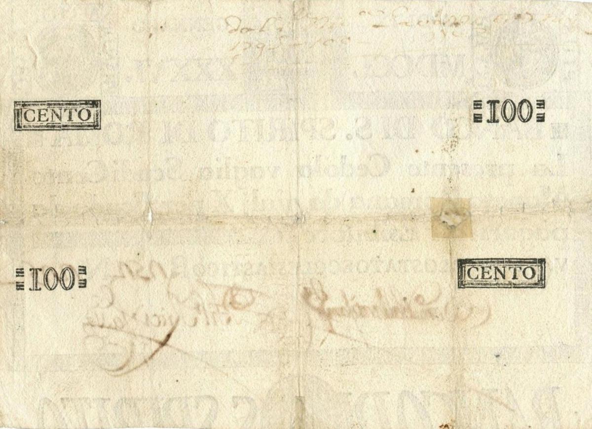 Back of Italian States pS474: 100 Scudi from 1786