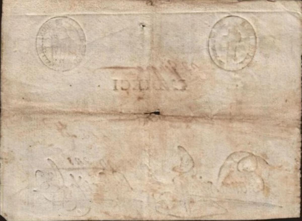 Back of Italian States pS525: 100 Bajocchi from 1798