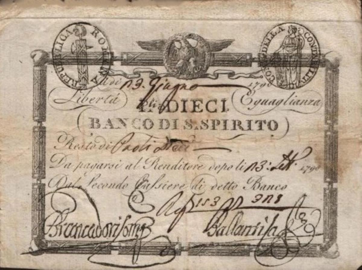 Front of Italian States pS525: 100 Bajocchi from 1798