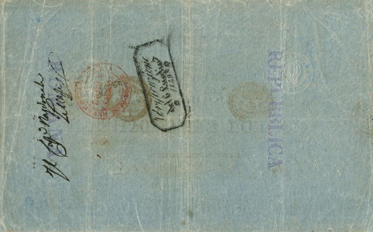 Back of Italian States pS582: 50 Scudi from 1849