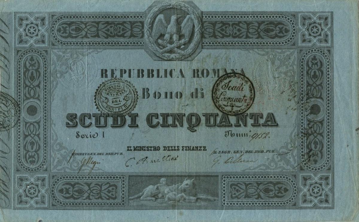 Front of Italian States pS582: 50 Scudi from 1849
