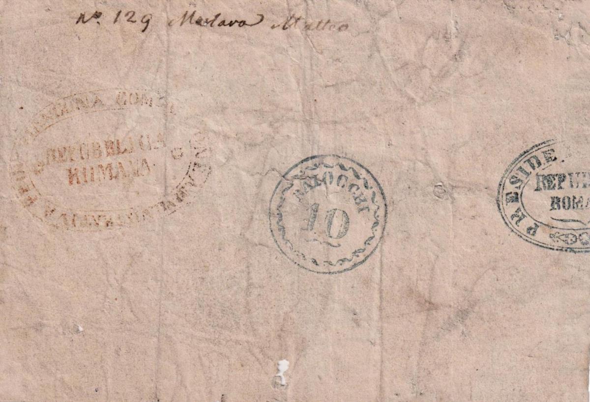 Back of Italian States pS586: 10 Bajocchi from 1849