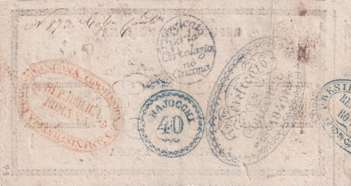 Back of Italian States pS590: 40 Bajocchi from 1849