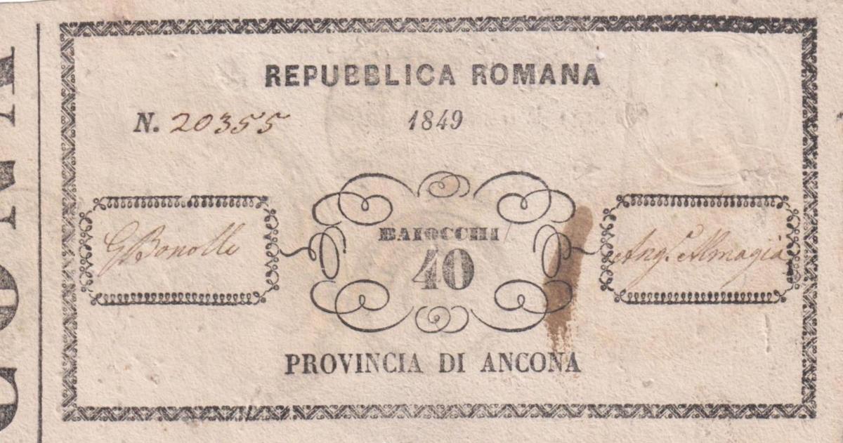 Front of Italian States pS590: 40 Bajocchi from 1849