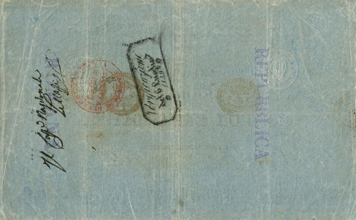 Back of Italian States pS657: 50 Scudi from 1849