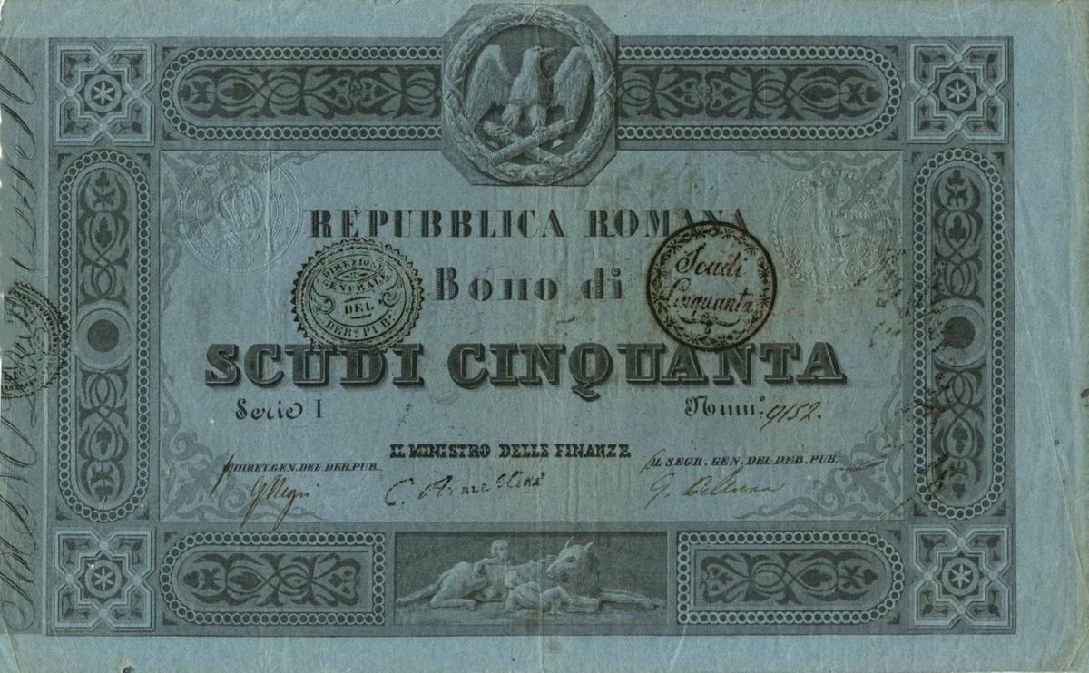 Front of Italian States pS657: 50 Scudi from 1849