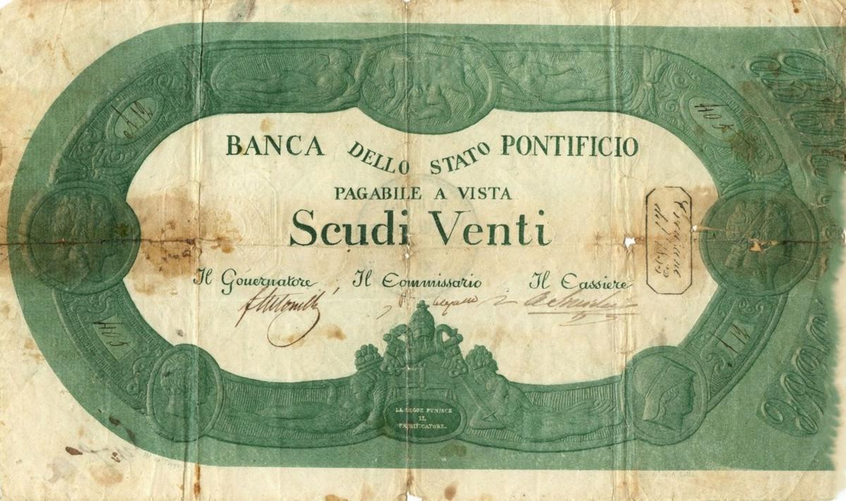 Front of Italian States pS694: 20 Scudi from 1853