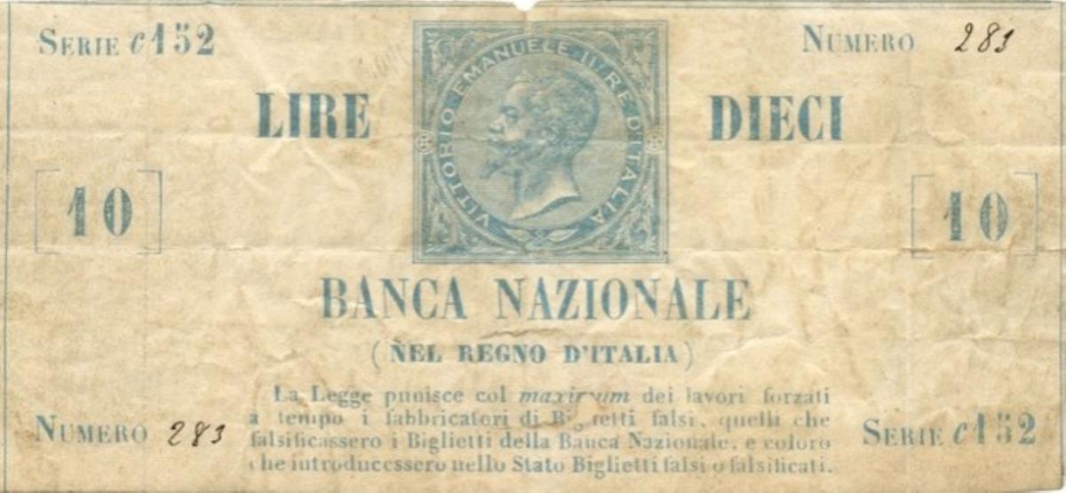 Front of Italian States pS722: 10 Lire from 1866