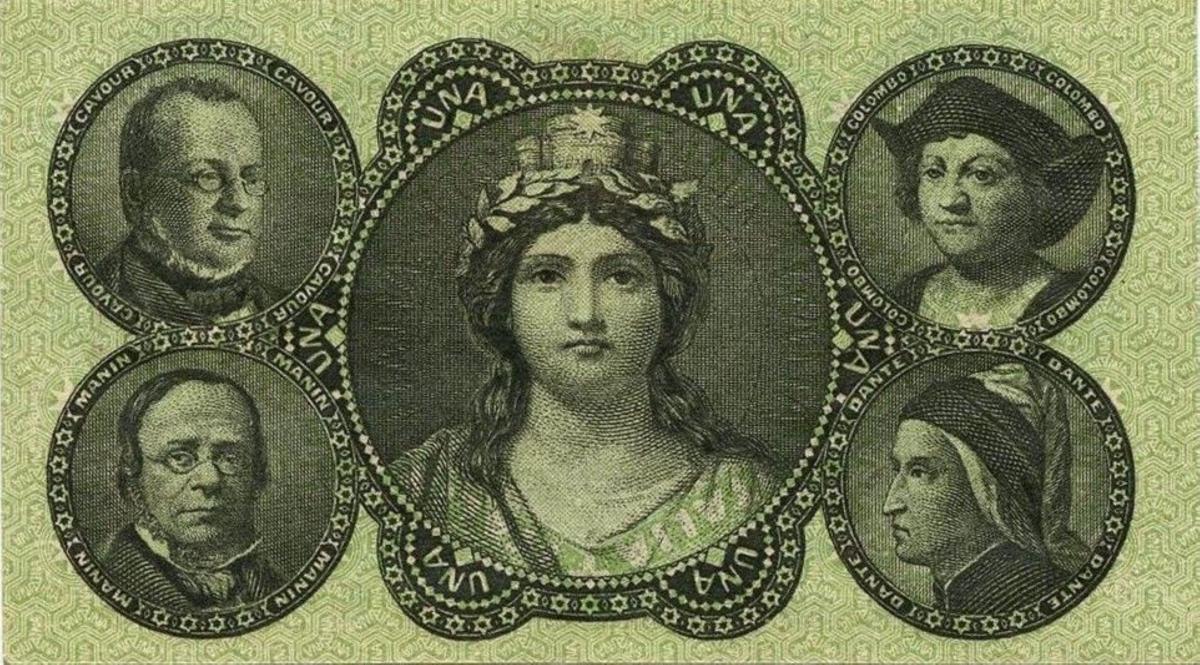 Back of Italian States pS731: 1 Lire from 1869