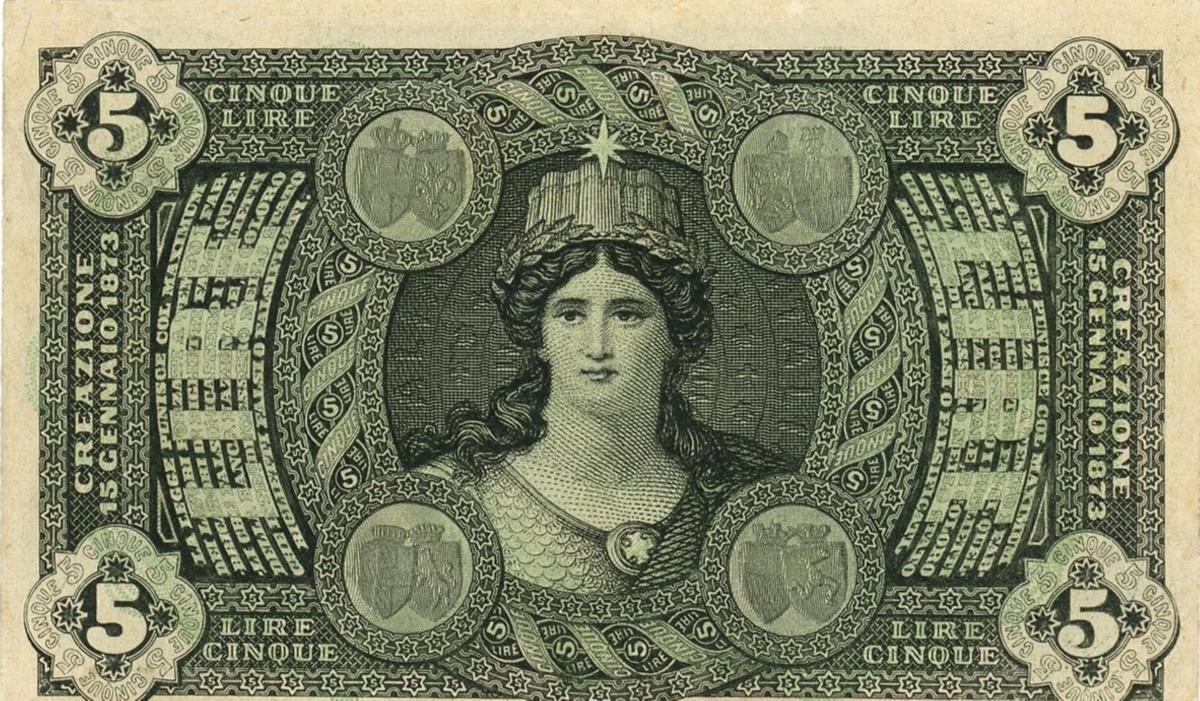 Back of Italian States pS734: 5 Lire from 1867