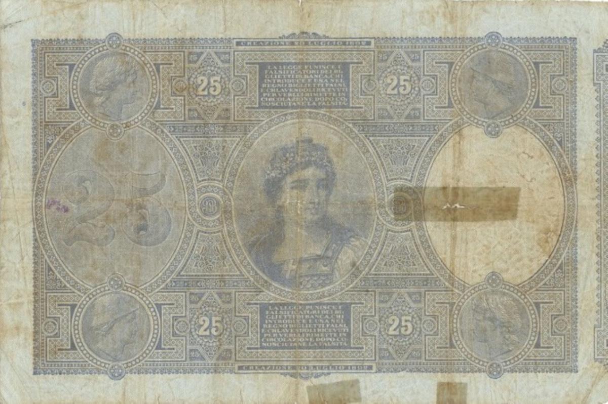 Back of Italian States pS739: 25 Lire from 1883