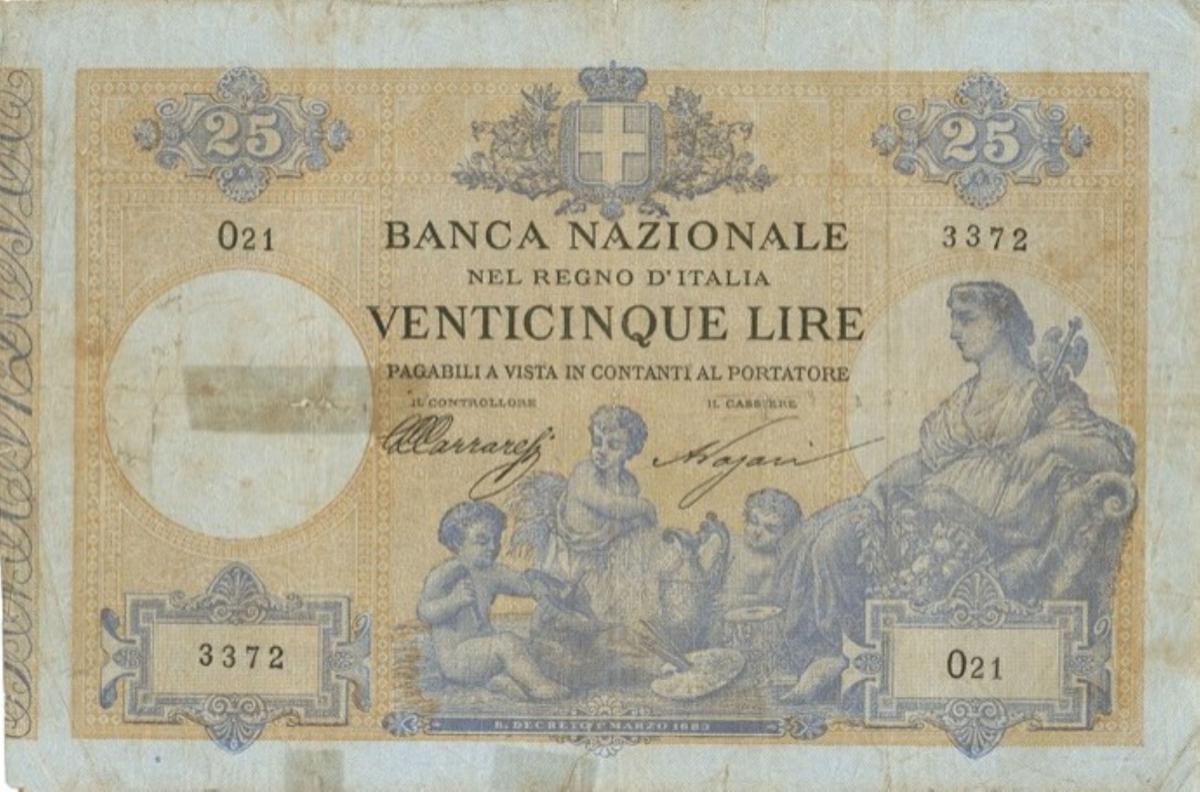Front of Italian States pS739: 25 Lire from 1883