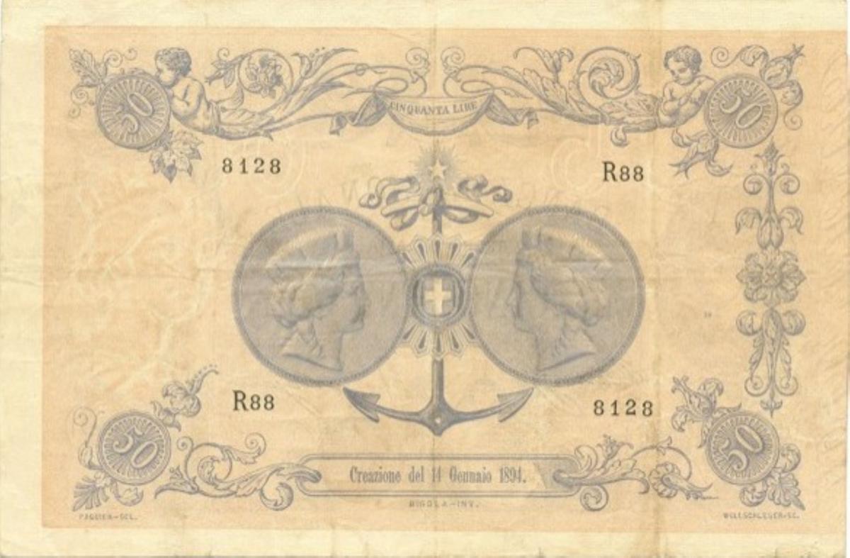 Back of Italian States pS741: 50 Lire from 1866