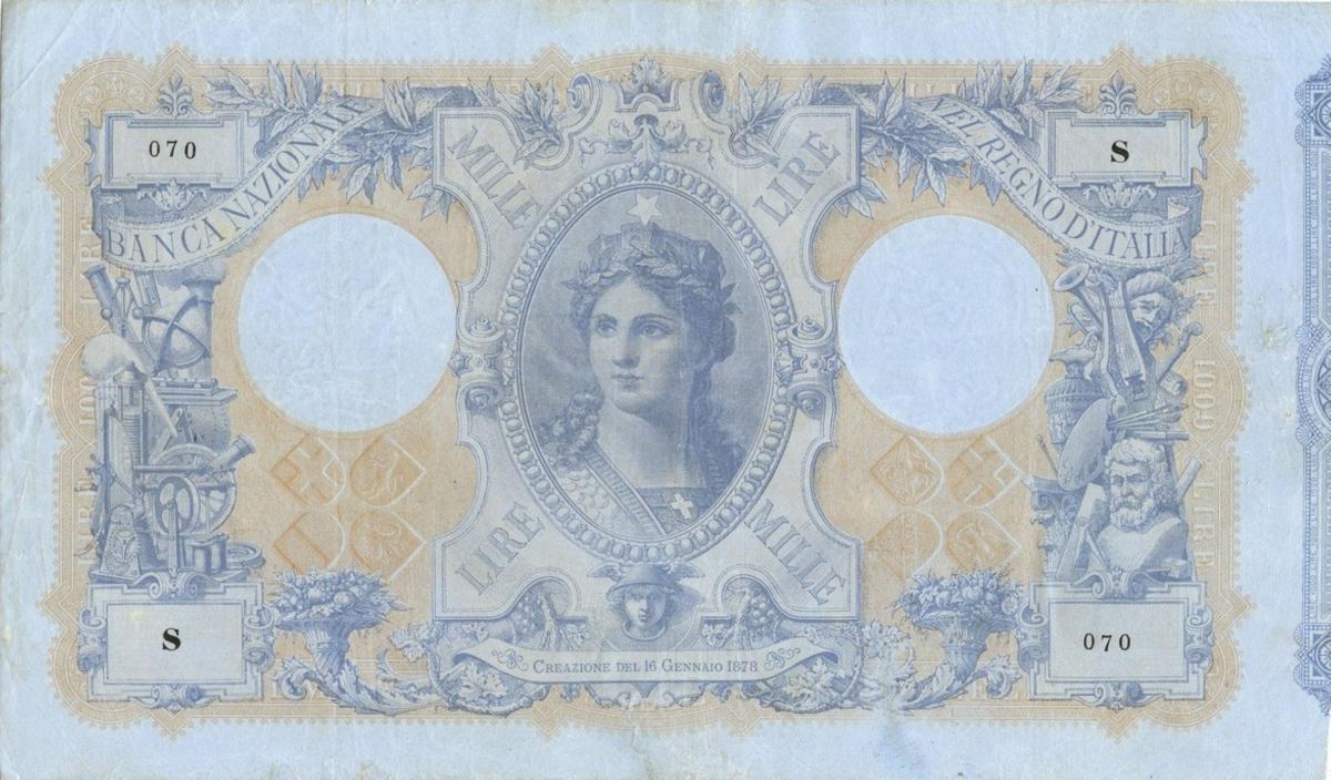 Back of Italian States pS745: 1000 Lire from 1872
