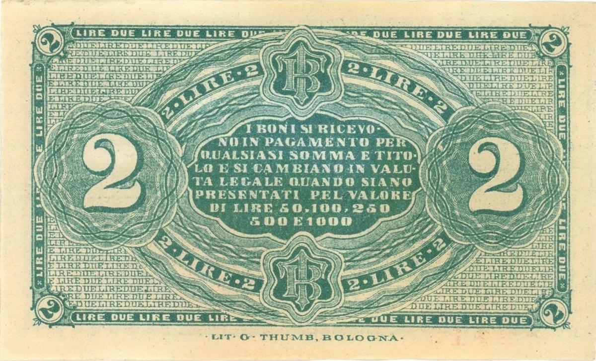 Back of Italian States pS753: 2 Lire from 1873