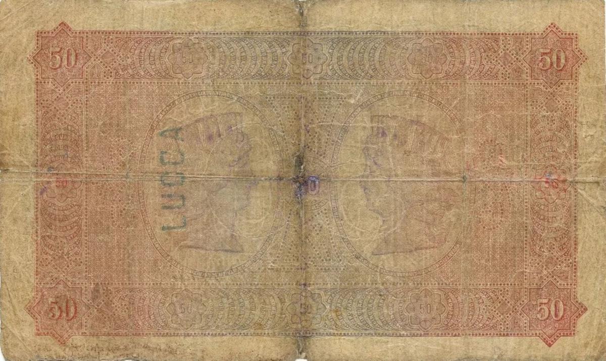 Back of Italian States pS760: 50 Lire from 1872