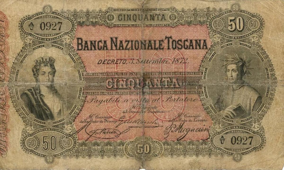 Front of Italian States pS760: 50 Lire from 1872
