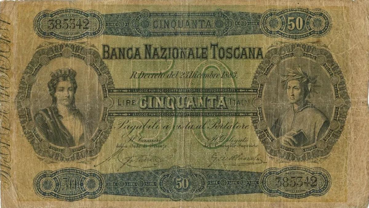 Front of Italian States pS761: 50 Lire from 1883
