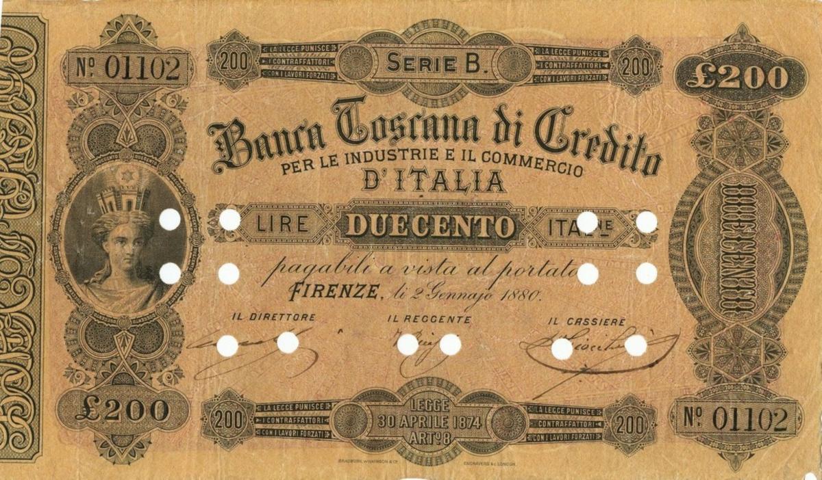 Front of Italian States pS776: 100 Lire from 1880