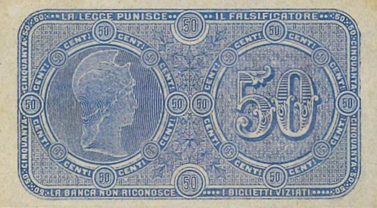 Back of Italian States pS791: 50 Centisimi from 1872