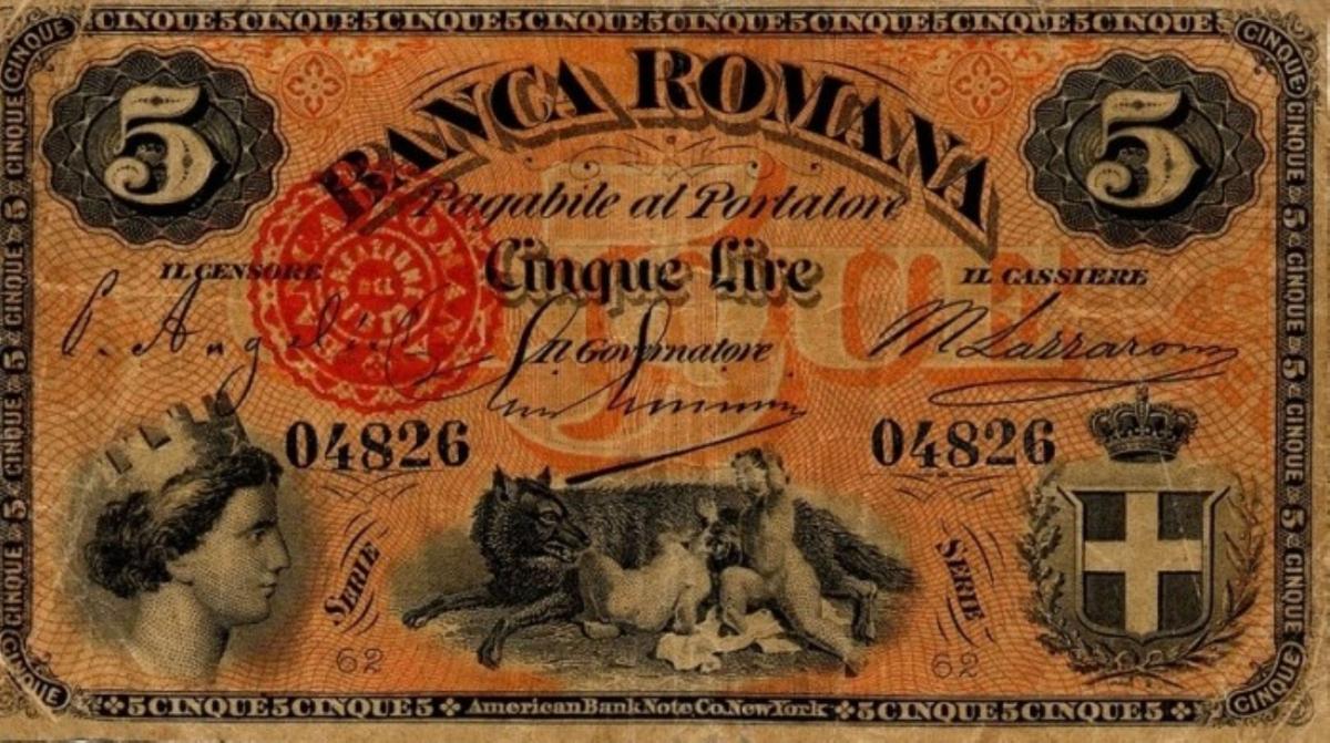 Front of Italian States pS794: 5 Lire from 1872