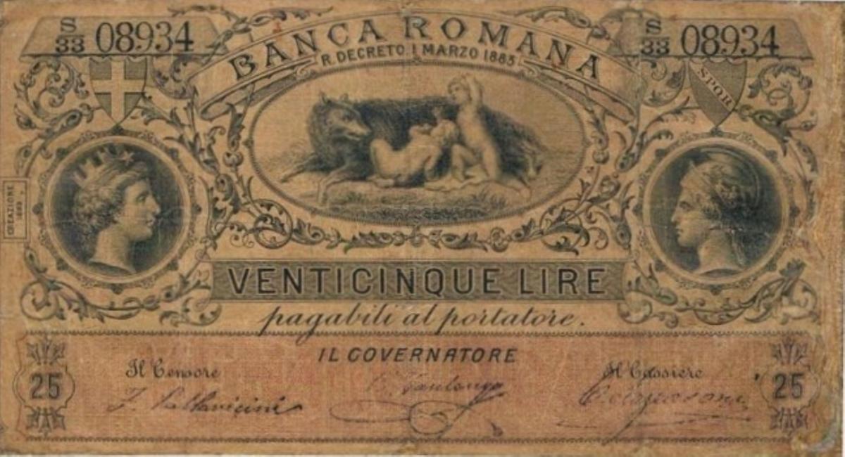 Front of Italian States pS797: 25 Lire from 1883