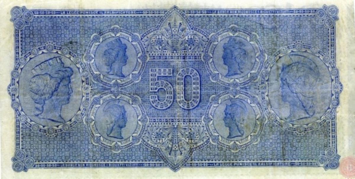 Back of Italian States pS798: 50 Lire from 1872