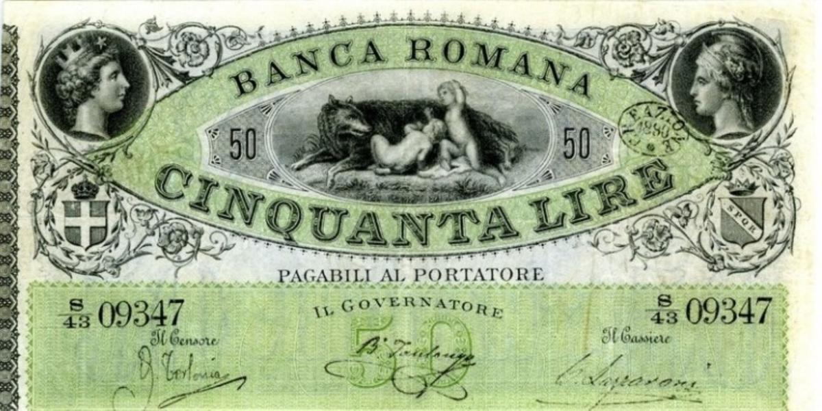 Front of Italian States pS798: 50 Lire from 1872