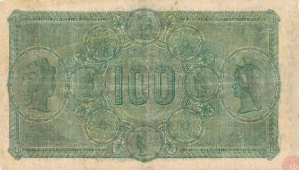 Back of Italian States pS799a: 100 Lire from 1872