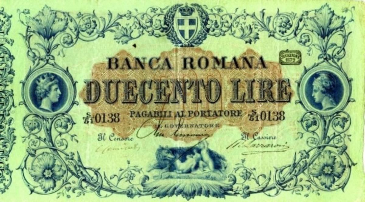Front of Italian States pS800: 200 Lire from 1872