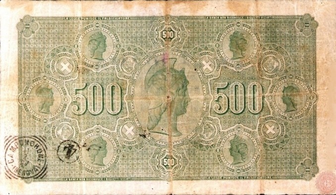 Back of Italian States pS801: 500 Lire from 1872
